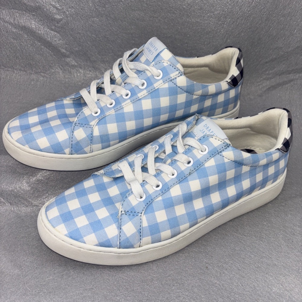 Draper James Harper Gingham Sneakers Blue And White Multi‎ Women's Size 8.5 EUC
